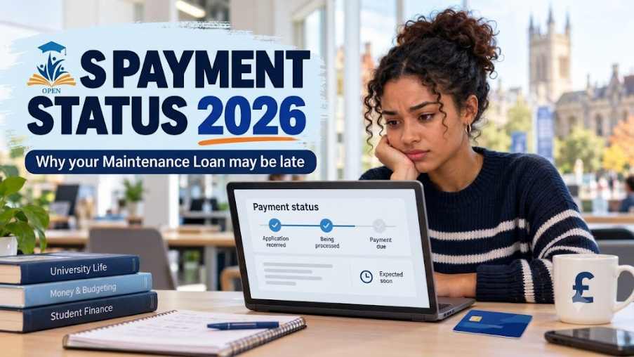 Student checking their Student Finance England Maintenance Loan payment status on a laptop.