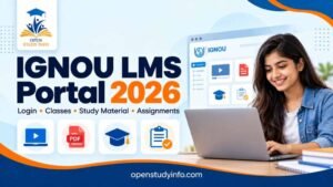 Student opening the IGNOU LMS portal on a laptop to view course units and assignments